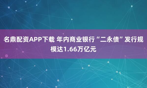 名鼎配资APP下载 年内商业银行“二永债”发行规模达1.66万亿元